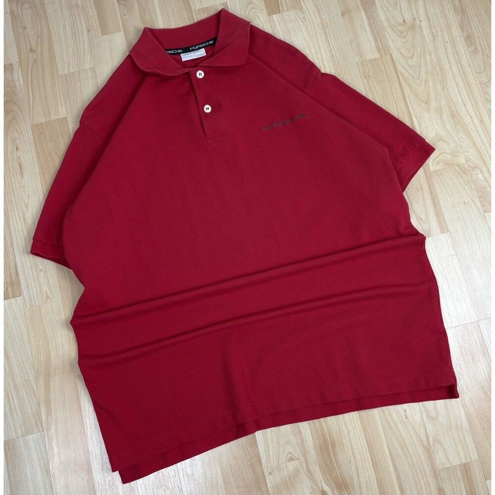 Vintage Y2K Porsche Embroidered Polo Shirt / Red / Size Large